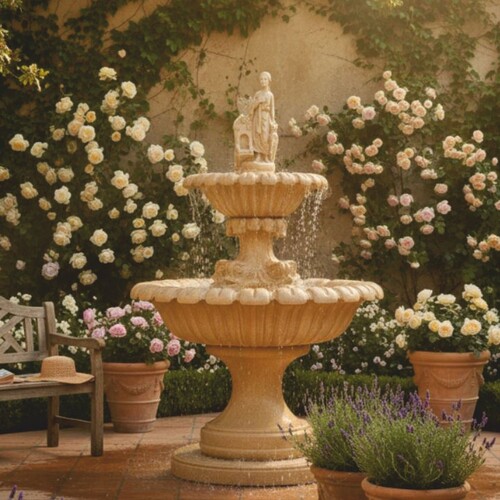 Casa Padrino Jugendstil Springbrunnen Beige H. 240 cm - Garten Deko Accessoires