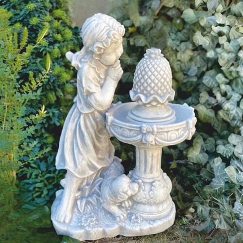 Casa Padrino Jugendstil Springbrunnen M�dchen mit Hund Grau H. 68 cm