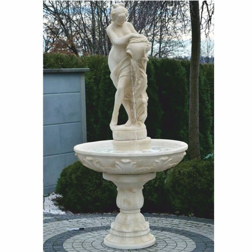 Casa Padrino Jugendstil Springbrunnen Frau mit Krug Sandfarben  110 x H. 226 cm - Jugendstil Garten Deko Brunnen