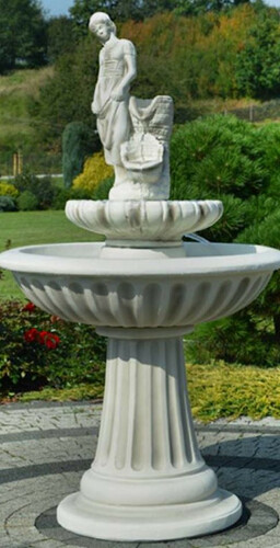 Casa Padrino Jugendstil Springbrunnen Dame Grau  92 x H. 162 cm - Prunkvoller Gartenbrunnen - Gartendeko Brunnen - Barock & Jugendstil Garten Deko Accessoires
