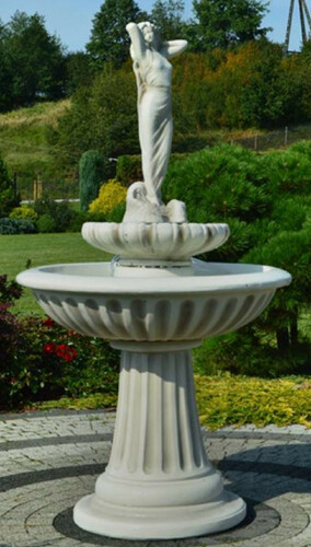 Casa Padrino Jugendstil Springbrunnen Dame Grau  92 x H. 172 cm - Prunkvoller Gartenbrunnen - Gartendeko Brunnen - Barock & Jugendstil Garten Deko Accessoires