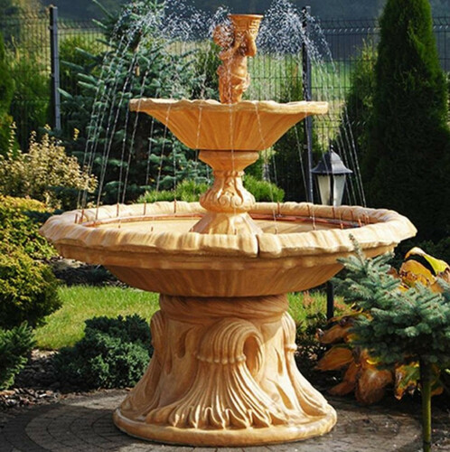 Casa Padrino Jugendstil Springbrunnen Beige  155 x H. 187 cm - Prunkvoller Gartenbrunnen - Gartendeko Brunnen - Barock & Jugendstil Garten Deko Accessoires