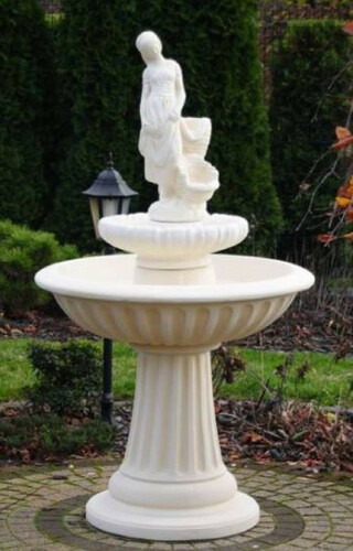 Casa Padrino Jugendstil Springbrunnen Dame Wei�  92 x H. 162 cm - Prunkvoller Gartenbrunnen - Gartendeko Brunnen - Barock & Jugendstil Garten Deko Accessoires