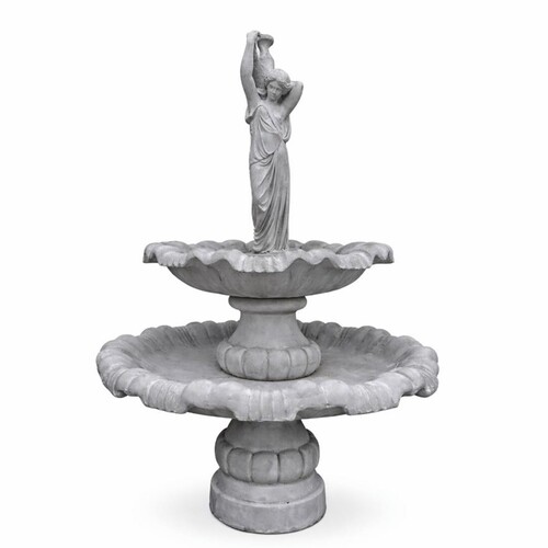 Casa Padrino Barock Springbrunnen Frau mit Krug Grau  130 x H. 185 cm - Gartenbrunnen
