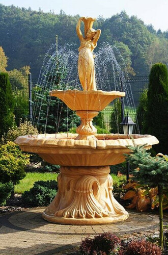 Casa Padrino Jugendstil Springbrunnen Frau mit Vase Beige  155 x H. 215 cm - Prunkvoller Gartenbrunnen - Gartendeko Brunnen - Barock & Jugendstil Garten Deko Accessoires