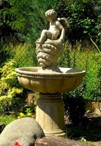 Casa Padrino Jugendstil Springbrunnen Engel Grau  70 x H. 127 cm - Prunkvoller Gartenbrunnen - Gartendeko Brunnen - Barock & Jugendstil Garten Deko Accessoires