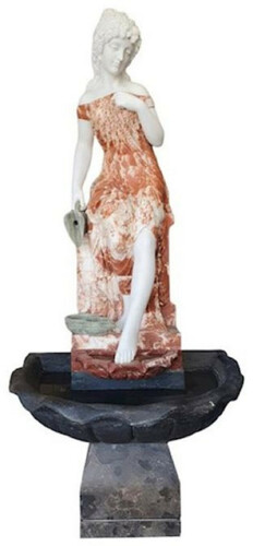 Casa Padrino Luxus Jugendstil Marmor Springbrunnen Dame Rot / Wei� / Grau / Schwarz - Prunkvoller Gartenbrunnen - Gartendeko Brunnen - Barock & Jugendstil Garten Deko Accessoires