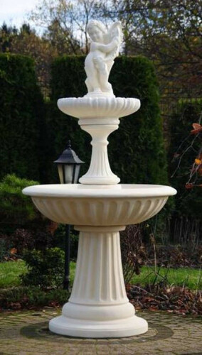 Casa Padrino Jugendstil Springbrunnen Junge mit Fisch Wei�  92 x H. 185 cm - Prunkvoller Gartenbrunnen - Gartendeko Brunnen - Barock & Jugendstil Garten Deko Accessoires