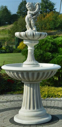 Casa Padrino Jugendstil Springbrunnen Junge mit Fisch Grau  92 x H. 185 cm - Prunkvoller Gartenbrunnen - Gartendeko Brunnen - Barock & Jugendstil Garten Deko Accessoires