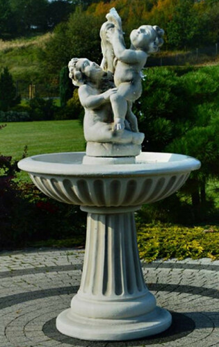Casa Padrino Jugendstil Springbrunnen Kinder mit Fisch Grau  92 x H. 161 cm - Prunkvoller Gartenbrunnen - Gartendeko Brunnen - Barock & Jugendstil Garten Deko Accessoires