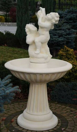 Casa Padrino Jugendstil Springbrunnen Kinder mit Fisch Wei�  92 x H. 161 cm - Prunkvoller Gartenbrunnen - Gartendeko Brunnen - Barock & Jugendstil Garten Deko Accessoires