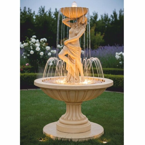 Casa Padrino Jugendstil Springbrunnen Beige  130 x H. 195 cm - Prunkvoller Gartenbrunnen