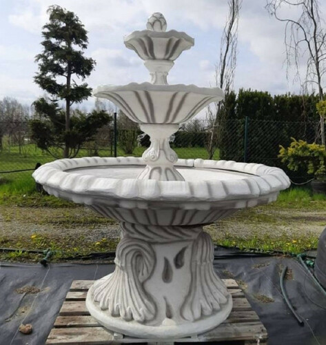 Casa Padrino Jugendstil Springbrunnen Wei� / Grau  155 x H. 180 cm - Prunkvoller Gartenbrunnen - Gartendeko Brunnen - Barock & Jugendstil Garten Deko Accessoires