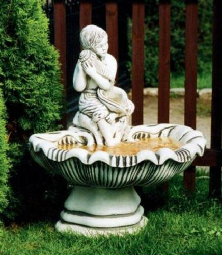 Casa Padrino Jugendstil Springbrunnen M�dchen mit Muschel Wei� / Grau 75 x 70 x H. 87 cm - Prunkvoller Gartenbrunnen - Gartendeko Brunnen - Barock & Jugendstil Garten Deko Accessoires