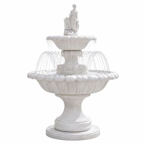 Casa Padrino Jugendstil Springbrunnen mit Wasserd�senring Wei� H. 240 cm - Runder Gartenbrunnen - Edel & Prunkvoll