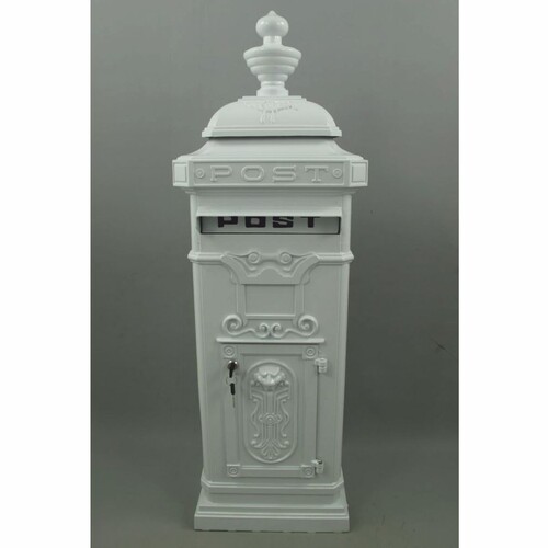 Casa Padrino Jugendstil Standbriefkasten Wei� H. 110 cm - Nostalgischer S�ulenbriefkasten