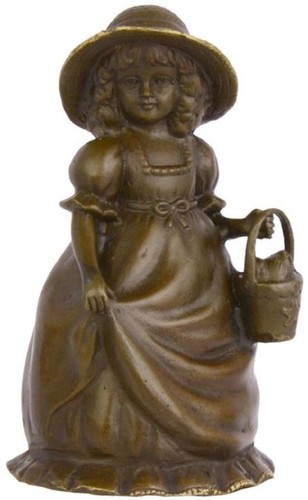 Casa Padrino Jugendstil Tischglocke M�dchen mit Korb Bronze / Gold 7,1 x 6,5 x H. 12,4 cm - Tischklingel Service Glocke aus Bronze - Hotel & Gastronomie Accessoires