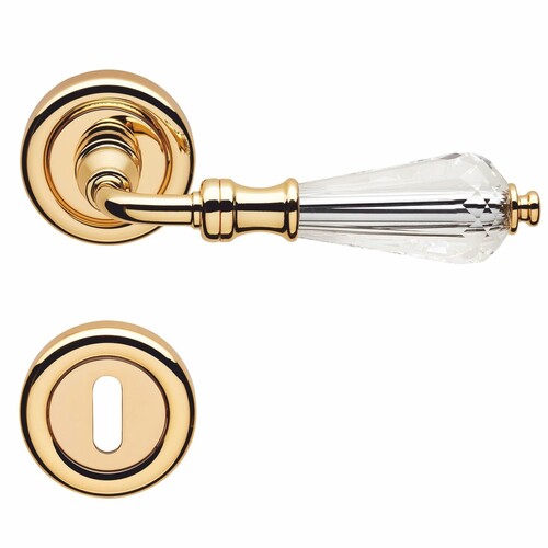 Casa Padrino Luxus Barock T�rklinken Set mit Kristallglas Gold 13,7 cm - T�rgriffe mit Rosetten - Barock Accessoires - Made in Italy