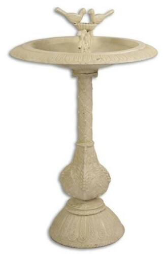Casa Padrino Jugendstil Vogelbad mit 2 dekorativen V�gelchen Antik Wei� H. 77,5 cm - Gusseisen Vogeltr�nke - Garten & Terrassen Deko Accessoires