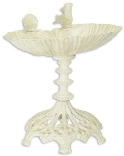 Casa Padrino Jugendstil Vogelbad mit 2 dekorativen V�gelchen Cremefarben 54 x H. 49,5 cm - Gusseisen Vogeltr�nke - Garten & Terrassen Deko Accessoires