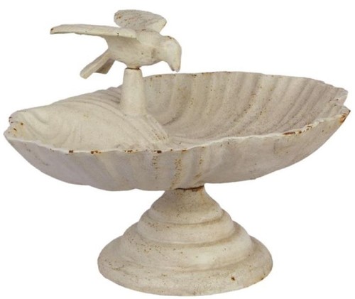 Casa Padrino Jugendstil Vogelbad mit dekorativem V�gelchen Antik Wei� 33,5 x 26,5 x H. 21 cm - Barock & Jugendstil Garten Deko