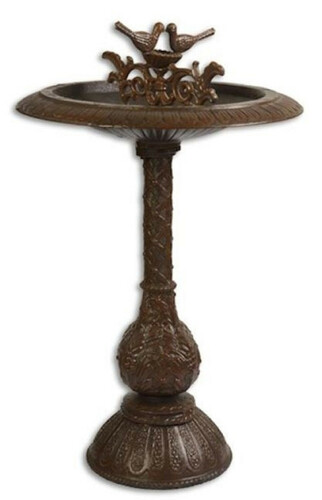 Casa Padrino Jugendstil Vogelbad mit 2 dekorativen V�gelchen Braun H. 77,5 cm - Gusseisen Vogeltr�nke - Garten & Terrassen Deko Accessoires