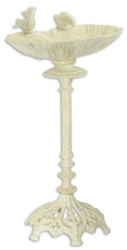 Casa Padrino Jugendstil Vogelbad mit 2 dekorativen V�gelchen Cremefarben 50 x H. 93 cm - Gusseisen Vogeltr�nke - Garten & Terrassen Deko Accessoires