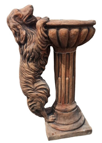 Casa Padrino Barock Vogeltr�nke mit dekorativer Hunde Skulptur Antik Braun H. 100 cm - Garten Deko Stein Vogelbad - Garten & Terrassen Deko Accessoires im Barockstil