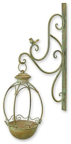 Casa Padrino Jugendstil Wand Vogeltr�nke Gr�n / Rost 18,5 x H. 61 cm - Metall Wand Vogelbad - Garten & Terrassen Deko Accessoires - Barock & Jugendstil Deko Accessoires