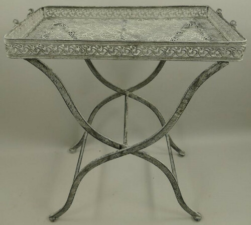 Casa Padrino Jugendstil Gartentisch Antik Grau 60 x 40 x H. 70 cm - Klappbarer Metall Tisch mit Tragegriffen - Garten & Terassen M�bel