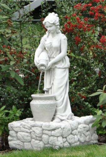 Casa Padrino Jugendstil Wasserspeier Skulptur Frau mit Kr�gen Grau 45 x 51 x H. 98 cm - Elegante Wasserspeier Stein Figur - Barock & Jugendstil Garten Deko Accessoires