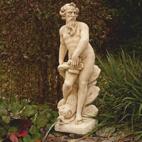 Casa Padrino Jugendstil Wasserspeier Skulptur Neptun mit Fisch Beige H. 132 cm