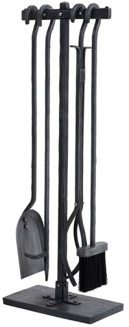 Casa Padrino Luxus Kaminbesteck Set Antik Zinkfarben / Schwarz 15,5 x 29 x H. 78 cm - 4 teilige Kamingarnitur mit St�nder - Kamin Zubeh�r