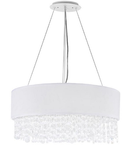 Casa Padrino Kristall H�ngeleuchte Silber / Wei�  45 x H. 21 cm - Au�ergew�hnliche runde Leuchte mit Metallrahmen und Stoffbezug