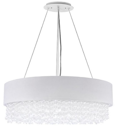 Casa Padrino Kristall H�ngeleuchte Silber / Wei�  60 x H. 21 cm - Au�ergew�hnliche runde Leuchte mit Metallrahmen und Stoffbezug