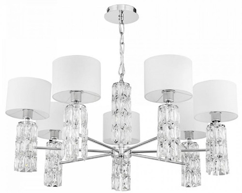 Casa Padrino Designer Kronleuchter Silber / Wei�  80 x H. 37,2 cm - Moderner Metall Kronleuchter mit eleganten Glaselementen und runden Lampenschirmen