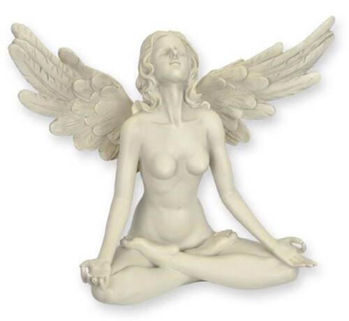 Casa Padrino Kunstharz Dekofigur Engel Creme 30,5 x 14,7 x H. 26,2 cm - Elegante Kunstharz Deko Skulptur - Schreibtisch Deko - Wohnzimmer Deko