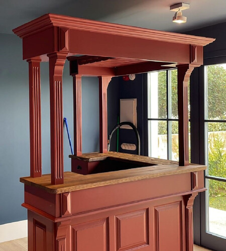 Casa Padrino Landhausstil Bar Theke Rot / Braun 148 x 148 x H. 210 cm - Massivholz Thekentisch - Massivholz Barm�bel - Barm�bel im Landhausstil - Landhausstil Einrichtung