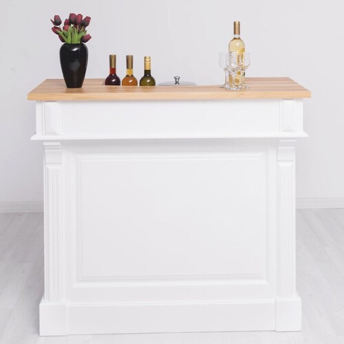 Casa Padrino Landhausstil Bar Theke Wei� / Naturfarben 120 cm - Massive Bar M�bel