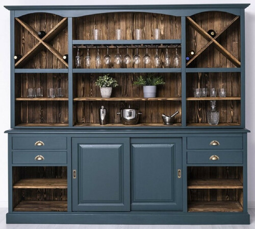 Casa Padrino Landhausstil Barschrank Blau / Dunkelbraun 240 x 50 x H. 210 cm - Massivholz Weinschrank im Landhausstil - Landhausstil M�bel - Bar M�bel im Landhausstil - Landhausstil Einrichtung