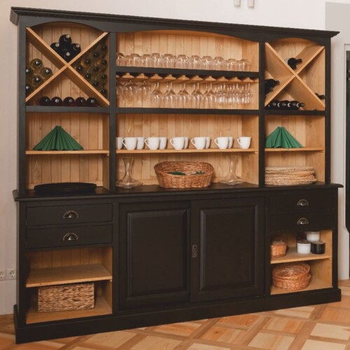 Casa Padrino Landhausstil Barschrank Schwarz / Naturfarben 240 cm - Bar M�bel