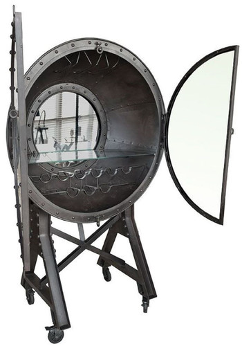 Casa Padrino Metall Barschrank mit 2 Glast�ren und Rollen Schwarz 115 x 70 x H. 182 cm - Weinschrank - Barm�bel