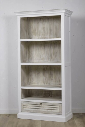 Casa Padrino Landhausstil B�cherregal Wei� / Naturfarben 90 x 40 x H. 180 cm - Regalschrank mit 4 F�chern und Schublade