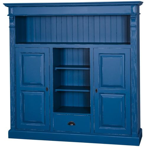 Casa Padrino Landhausstil B�cherschrank Antik Blau 60 x 36 x H. 100 cm - Massivholz Schrank mit 2 T�ren und Schublade - Wohnzimmerschrank - Landhausstil M�bel