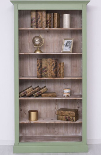 Casa Padrino Landhausstil B�cherschrank Gr�n / Naturfarben 110 x 39 x H. 210 cm - Massivholz Schrank - Regalschrank - Wohnzimmerschrank - B�roschrank - Landhausstil M�bel