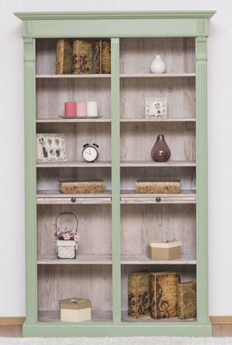 Casa Padrino Landhausstil B�cherschrank Gr�n / Naturfarben 120 x 37 x H. 197 cm - Massivholz Schrank - Regalschrank - Wohnzimmerschrank - Landhausstil M�bel
