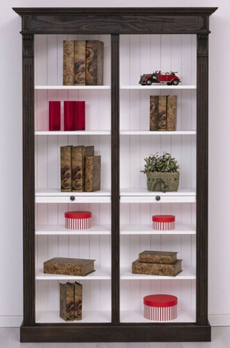 Casa Padrino Landhausstil B�cherschrank Schwarz / Wei� 120 x 37 x H. 197 cm - Massivholz Schrank - Regalschrank - Wohnzimmerschrank - Landhausstil M�bel