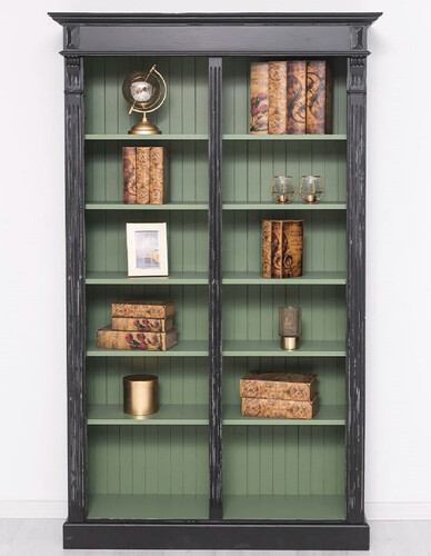 Casa Padrino Landhausstil B�cherschrank Antik Schwarz / Gr�n 120 x 39 x H. 197 cm - Massivholz Schrank - Regalschrank - Wohnzimmerschrank - B�roschrank - Landhausstil M�bel