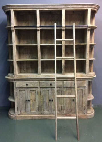 Casa Padrino Landhausstil B�cherschrank mit Leiter Naturfarben 200 x 42 x H. 230 cm - Massivholz Schrank - Regalschrank - Wohnzimmerschrank - B�roschrank - Landhausstil M�bel