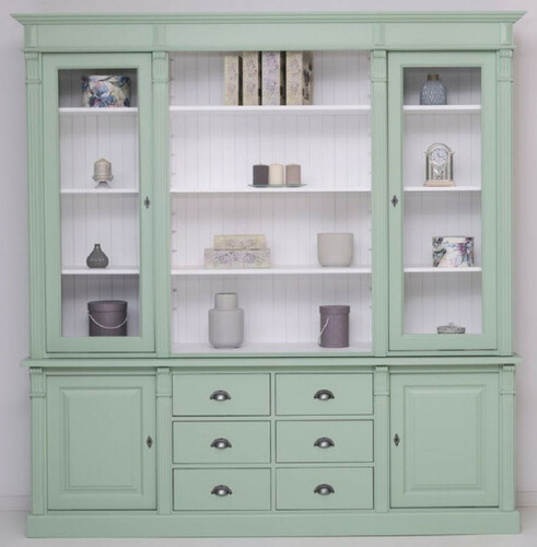 Casa Padrino Landhausstil Esszimmerschrank Hellgr�n / Wei� 223 x 51 x H. 228 cm - Massivholz Schrank - K�chenschrank - Landhausstil Esszimmer M�bel